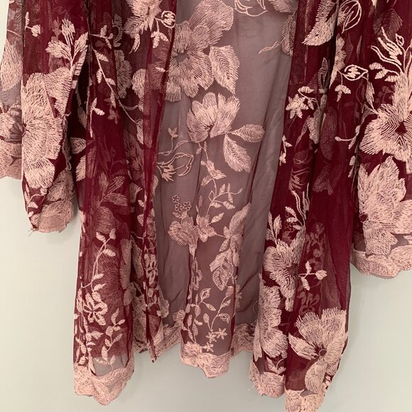 NEW Suzanne Betro floral lace elbow sleeve flowy sheer tunic cardigan kimono - Picture 5 of 9